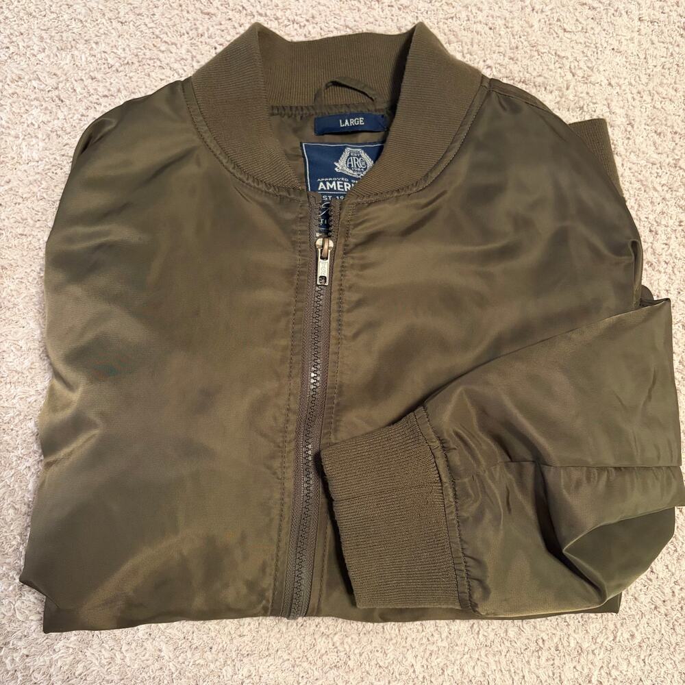 American Rag Olive Sateen Full Zip Bomber Jacket Mens Large